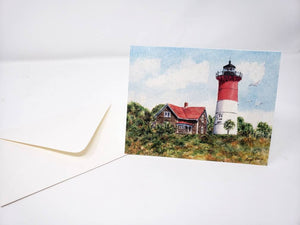 Nauset Lighthouse note cards Cape Cod Massachusetts lighthouse painting greeting card blank notecard thank you notes lighthouse blank cards - Leigh Barry Watercolors