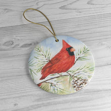 Load image into Gallery viewer, Red Cardinal Christmas Ornament Cardinal Bird art original watercolor Ceramic Ornaments Cardinal Christmas tree ornament bird tree ornament - Leigh Barry Watercolors
