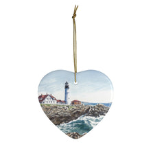 Load image into Gallery viewer, Portland Head Lighthouse Christmas Ornaments Maine Lighthouse Ceramic Ornaments Maine gift Maine painting Maine Christmas gift for mom art - Leigh Barry Watercolors
