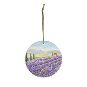 Lavender Field Watercolor Painting Ornament Lavender Provence France wall tree ornament Ceramic Ornaments Lavender Painting ornament - Leigh Barry Watercolors