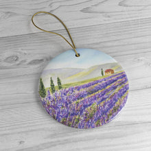 Load image into Gallery viewer, Lavender Field Watercolor Painting Ornament Lavender Provence France wall tree ornament Ceramic Ornaments Lavender Painting ornament - Leigh Barry Watercolors
