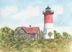 Nauset Lighthouse note cards Cape Cod Massachusetts lighthouse painting greeting card blank notecard thank you notes lighthouse blank cards - Leigh Barry Watercolors