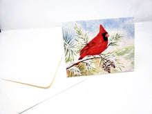 Load image into Gallery viewer, Cardinal notecards bird notecards red cardinal bird blank greeting cards original art notecards thank you notes original watercolor notecard - Leigh Barry Watercolors
