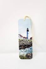 Load image into Gallery viewer, Portland Head Lighthouse Maine lighthouse bookmark  handpainted bookmark original bookmarker seaside painting bookmark watercolor lighthouse - Leigh Barry Watercolors
