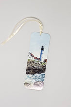 Load image into Gallery viewer, Portland Head Lighthouse Maine lighthouse bookmark  handpainted bookmark original bookmarker seaside painting bookmark watercolor lighthouse - Leigh Barry Watercolors
