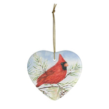 Load image into Gallery viewer, Red Cardinal Christmas Ornament Cardinal Bird art original watercolor Ceramic Ornaments Cardinal Christmas tree ornament bird tree ornament - Leigh Barry Watercolors
