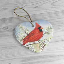 Load image into Gallery viewer, Red Cardinal Christmas Ornament Cardinal Bird art original watercolor Ceramic Ornaments Cardinal Christmas tree ornament bird tree ornament - Leigh Barry Watercolors
