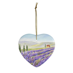 Lavender Field Watercolor Painting Ornament Lavender Provence France wall tree ornament Ceramic Ornaments Lavender Painting ornament - Leigh Barry Watercolors