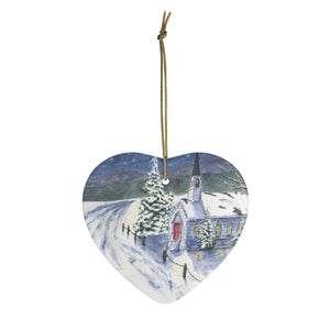 Winter Scene Christmas Ornanament ceramic ornaments Church snow painting Christmas art Winter painting - Leigh Barry Watercolors