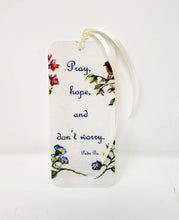 Load image into Gallery viewer, Inspirational Bookmark Pray Hope Don&#39;t Worry Padre Pio Bookmarker Saint quote faith gift stocking stuffer gift for mom small gift - Leigh Barry Watercolors
