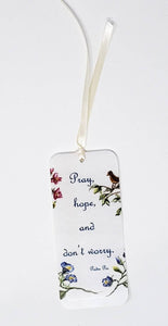 Inspirational Bookmark Pray Hope Don't Worry Padre Pio Bookmarker Saint quote faith gift stocking stuffer gift for mom small gift - Leigh Barry Watercolors