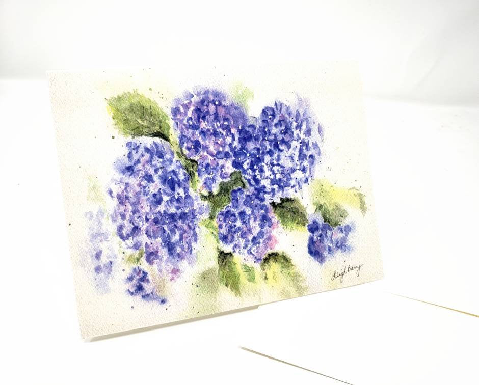 Hydrangeas Notecards Hydrangeas Watercolor Blank Cards Blank Notes Blue Floral Note Cards Thank You Notes Hydrangea watercolor art blue card - Leigh Barry Watercolors