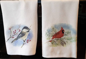 Chickadee Tea Towel Bird towels Maine Gift Bird Gift Bird Kitchen decor Chickadee Painting bird Painting Bird Watercolor kitchen towels - Leigh Barry Watercolors