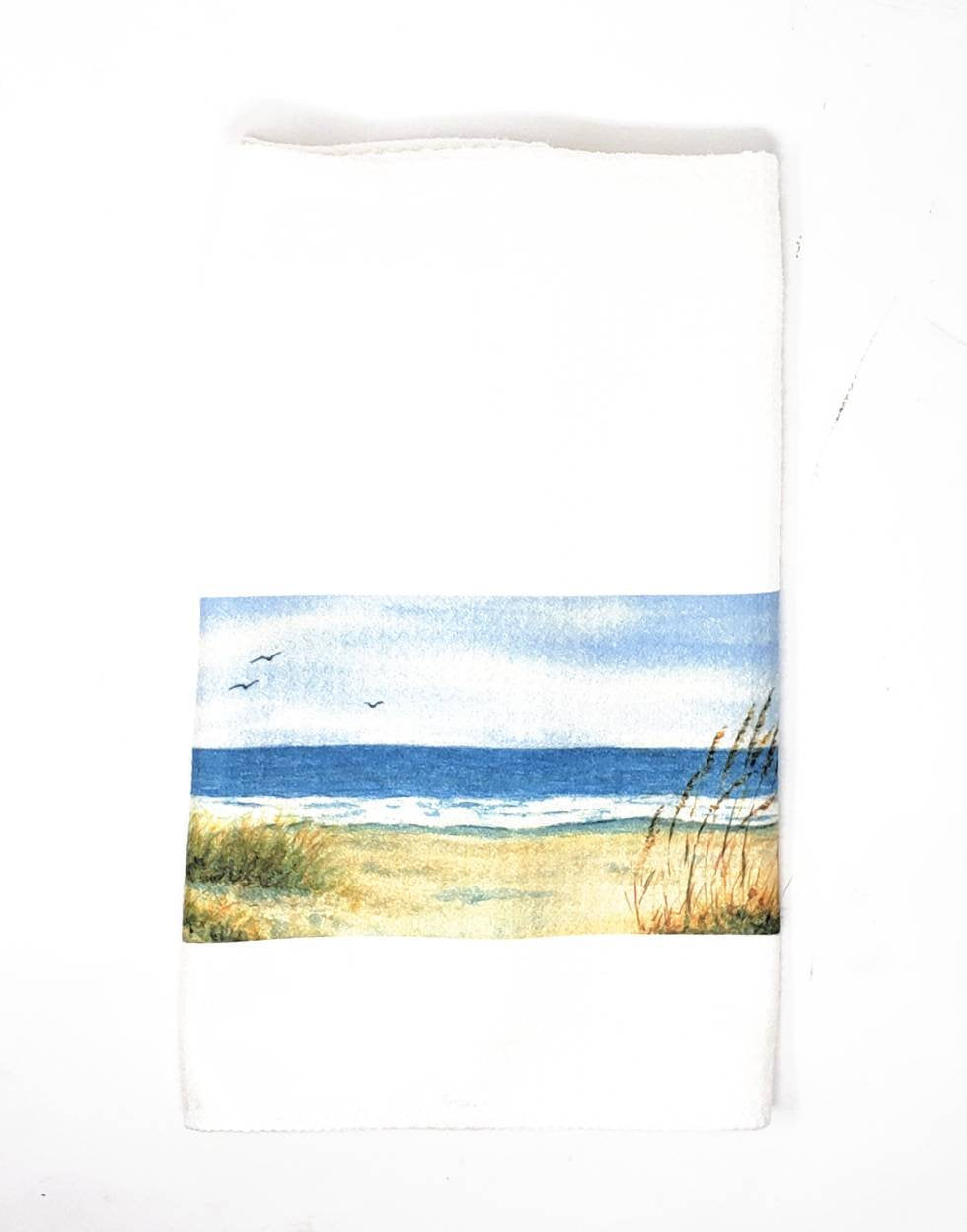 Beach Tea Towel Beach Watercolor dish towel Beach Decor Beach house decor Ocean painting dish towel Ocean watercolor art seashore kitchen - Leigh Barry Watercolors