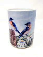 Load image into Gallery viewer, Bluebird Coffee Mug Bluebird Stoneware mug Bird art gift blue bird kitchen gift bird decor bluebird gift - Leigh Barry Watercolors

