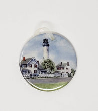 Load image into Gallery viewer, Fenwick Island Lighthouse Christmas Ornament Ceramic  lighthouse gift Christmas tree ornament beach ornament Fenwick island Delaware gift - Leigh Barry Watercolors
