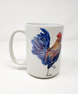 Rooster Mugs Rooster Art Large Mug Camp Mug Enamel Camper Mugs Latte Mug Rooster Art Rooster Painting Kitchen Art - Leigh Barry Watercolors