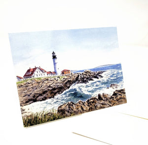 Portland Lighthouse Notecards Portland Head Light Note Cards Blank Cards Maine Lighthouse Maine gift Maine art Painting Maine watercolor art - Leigh Barry Watercolors