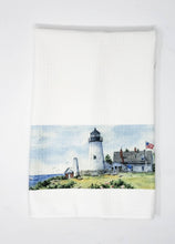Load image into Gallery viewer, Pemaquid Light Tea Towel Pemaquid Point Maine Painting Maine gift Maine Home Decor Lighthouse decor gift Pemaquid Lighthouse painting art - Leigh Barry Watercolors
