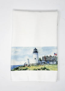 Pemaquid Light Tea Towel Pemaquid Point Maine Painting Maine gift Maine Home Decor Lighthouse decor gift Pemaquid Lighthouse painting art - Leigh Barry Watercolors
