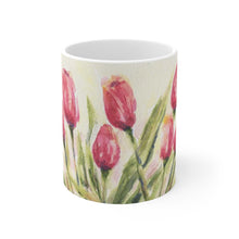 Load image into Gallery viewer, Tulips Mugs Tulips Art Spring Flowers mug Floral artwork Flower Painting Red flowers art red and white mug Tulip painting tulip gift for her - Leigh Barry Watercolors

