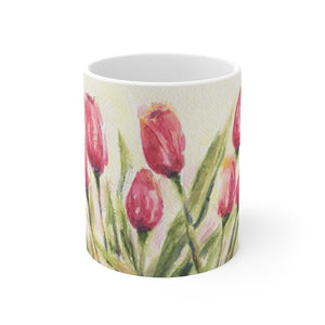 Tulips Mugs Tulips Art Spring Flowers mug Floral artwork Flower Painting Red flowers art red and white mug Tulip painting tulip gift for her - Leigh Barry Watercolors