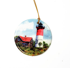 Nauset Light Ornament Nauset Lighthouse Cape Cod Massachusetts Christmas ornament Original art Nauset Light painting Cape Cod gift - Leigh Barry Watercolors