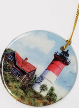 Load image into Gallery viewer, Nauset Light Ornament Nauset Lighthouse Cape Cod Massachusetts Christmas ornament Original art Nauset Light painting Cape Cod gift - Leigh Barry Watercolors
