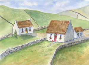 An Irish Christmas: Ireland, Irish cottage Irish art watercolor Irish print Irish painting Ireland landscape painting original art framed - Leigh Barry Watercolors