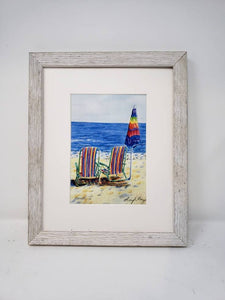 Lunchtime: Beach watercolor painting beach print ocean decor watercolor original beach painting Leigh Barry Watercolors print framed - Leigh Barry Watercolors