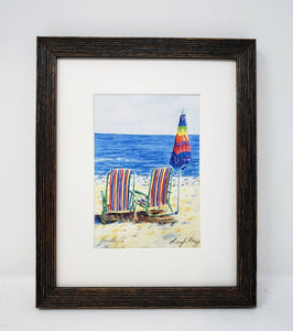 Lunchtime: Beach watercolor painting beach print ocean decor watercolor original beach painting Leigh Barry Watercolors print framed - Leigh Barry Watercolors