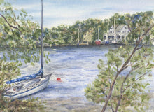 Load image into Gallery viewer, Mooring: Sailboat painting nautical watercolor river water painting original watercolor original painting framed art giclee print boat art - Leigh Barry Watercolors
