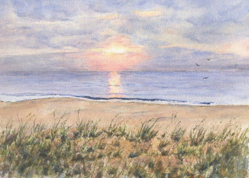 Morning Sky: beach art beach painting seashore wall art beach wall decor sunrise painting archival print watercolor print beach decor giclee - Leigh Barry Watercolors