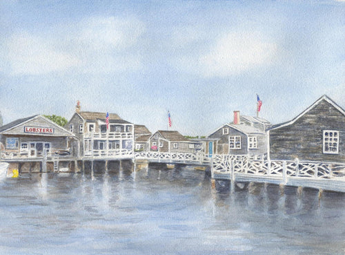 Nantucket Harbor Watercolor Painting Fine Art Prints or Original Watercolor Nantucket Painting Cottage Art Leigh Barry Watercolors Giclee - Leigh Barry Watercolors