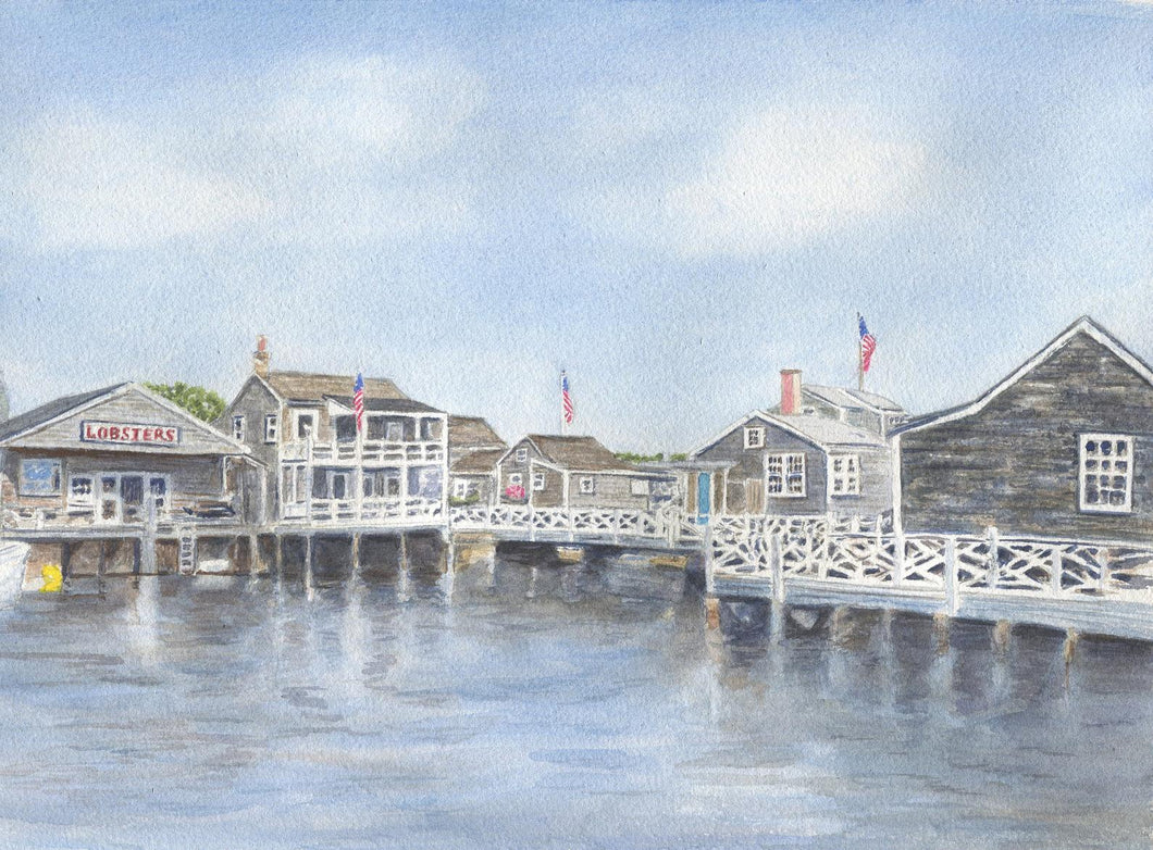 Nantucket Harbor Watercolor Painting Fine Art Prints or Original Watercolor Nantucket Painting Cottage Art Leigh Barry Watercolors Giclee - Leigh Barry Watercolors
