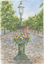 Load image into Gallery viewer, Nantucket Main Street Fountain watercolor prints or original watercolor Nantucket art print Cape Cod painting Nantucket planter painting - Leigh Barry Watercolors
