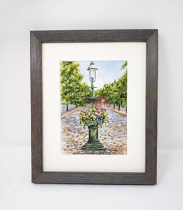 Nantucket Main Street Fountain watercolor prints or original watercolor Nantucket art print Cape Cod painting Nantucket planter painting - Leigh Barry Watercolors