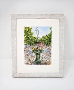 Nantucket Main Street Fountain watercolor prints or original watercolor Nantucket art print Cape Cod painting Nantucket planter painting - Leigh Barry Watercolors