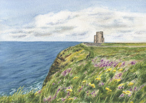 O'Brien's Tower Cliffs of Moher Ireland Painting giclee print or original watercolor Irish art Ireland landscape Ireland gift Irish gift - Leigh Barry Watercolors