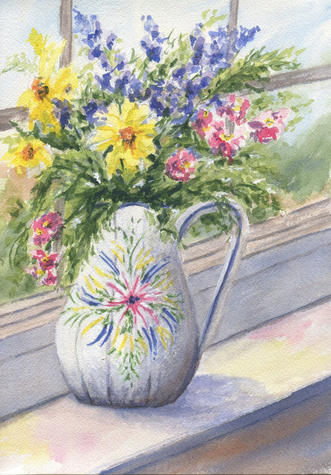 White Vase flower watercolor painting floral original art colorful floral wall decor flower painting print framed wall decor Leigh Barry Watercolor art - Leigh Barry Watercolors