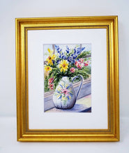 Load image into Gallery viewer, White Vase flower watercolor painting floral original art colorful floral wall decor flower painting print framed wall decor Leigh Barry Watercolor art - Leigh Barry Watercolors
