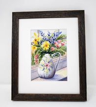 Load image into Gallery viewer, White Vase flower watercolor painting floral original art colorful floral wall decor flower painting print framed wall decor Leigh Barry Watercolor art - Leigh Barry Watercolors
