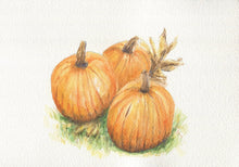 Load image into Gallery viewer, Pumpkins: Pumpkin Art, Pumpkin painting, autumn art decor,framed fall art print, farmhouse art print,framed fall print, pumpkin print - Leigh Barry Watercolors
