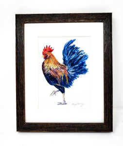 Rooster Painting Watercolor Fine Art Print Or Original Watercolor Bird Painting Framed Kitchen Art Rooster Watercolor Print - Leigh Barry Watercolors