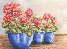 Load image into Gallery viewer, Red Geraniums / original watercolor print / kitchen wall art/ bathroom wall art / great wedding or settlement gift - Leigh Barry Watercolors
