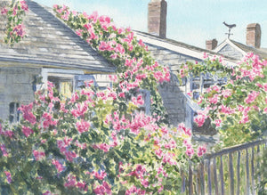 Nantucket painting Rose Covered Cottage Cape Cod framed watercolor print framed art print cottage art Sconset Nantucket painting roses - Leigh Barry Watercolors