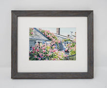 Load image into Gallery viewer, Nantucket painting Rose Covered Cottage Cape Cod framed watercolor print framed art print cottage art Sconset Nantucket painting roses - Leigh Barry Watercolors

