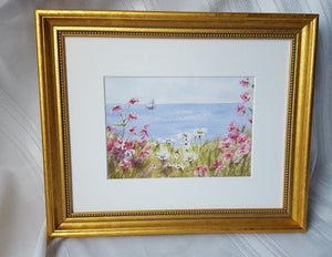 Sailing By: Seaside Painting Giclee Print or Originalbeach decor framed beach art cape cod art framed floral watercolor ocean watercolor - Leigh Barry Watercolors