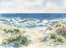 Load image into Gallery viewer, Seashore: Ocean painting ocean watercolor print seaside painting beach dunes painting beach art summer art print waves painting print giclee - Leigh Barry Watercolors
