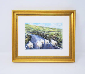 Slow Going, Irish Road watercolor prints or original painting, Irish sheep landscape art, Ireland landscape print, Irish road, Irish art